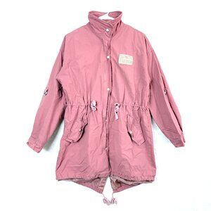 100% Cotton Anorak Jacket Womens S Pink Mauve Cinched Waist Full Zip Utility